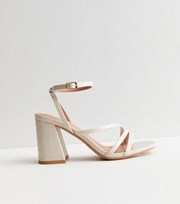 New Look Off White Leather-Look Strappy Block Heel Sandals